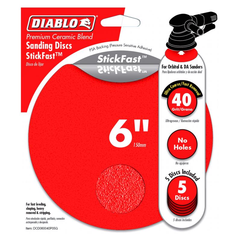 Diablo StickFast 6 in. Ceramic Blend Adhesive ROS Sanding Disc 40 Grit Ultra Coarse 5 pk