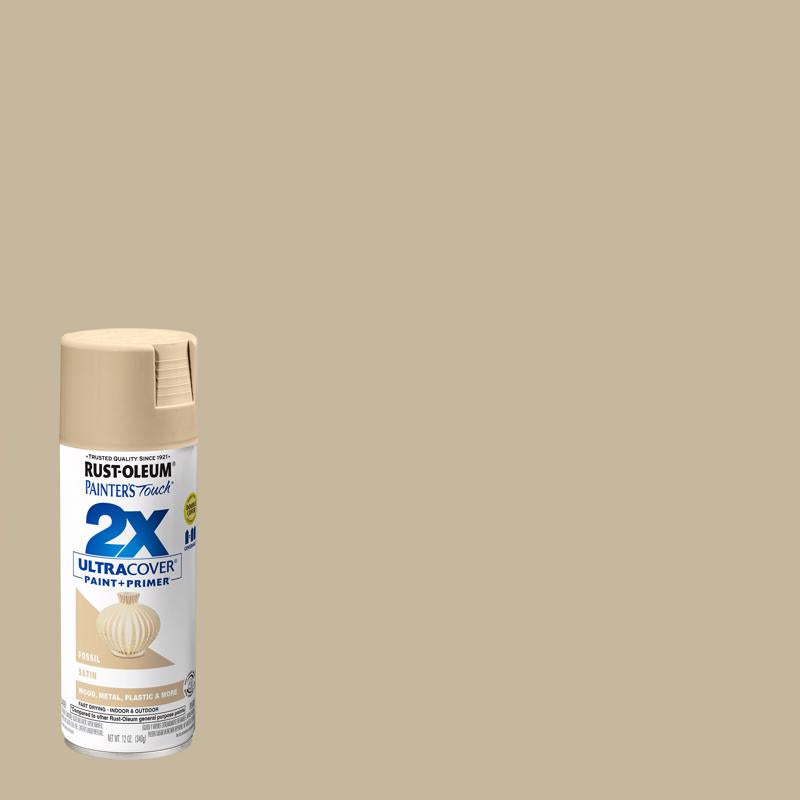 Rust-Oleum Painter's Touch 2X Ultra Cover Satin Fossil Paint+Primer Spray Paint 12 oz