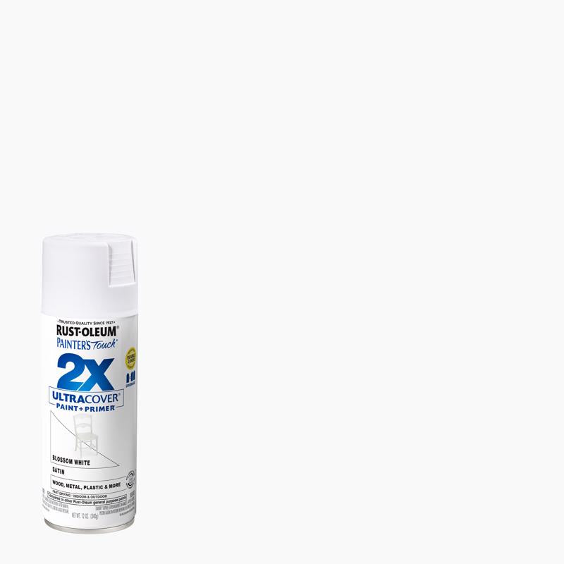 Rust-Oleum Painter's Touch 2X Ultra Cover Satin Blossom White Paint+Primer Spray Paint 12 oz