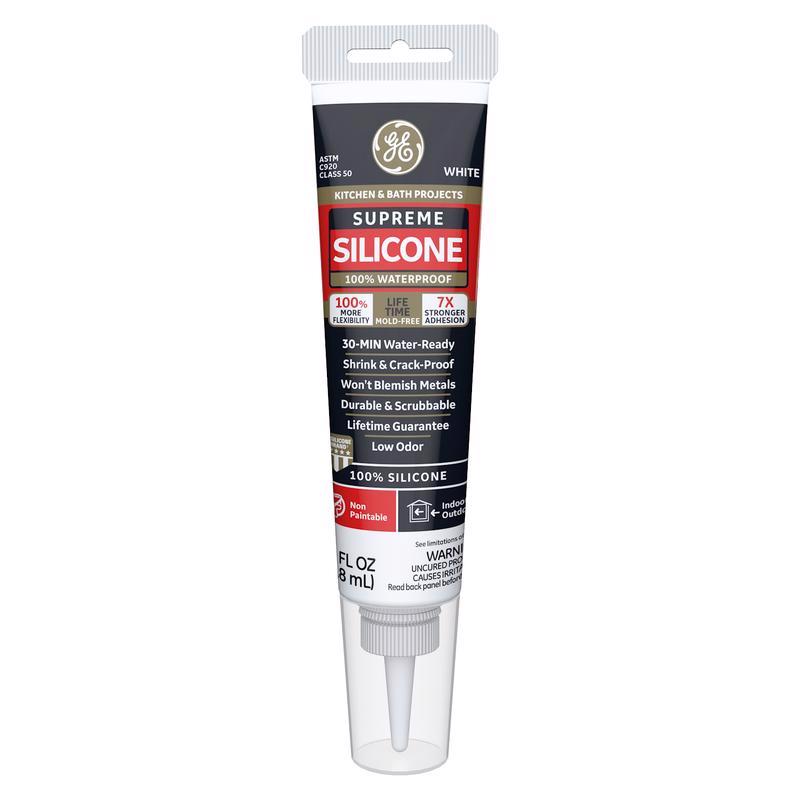 GE Supreme White Supreme Silicone Kitchen and Bath Caulk Sealant 2.8 oz