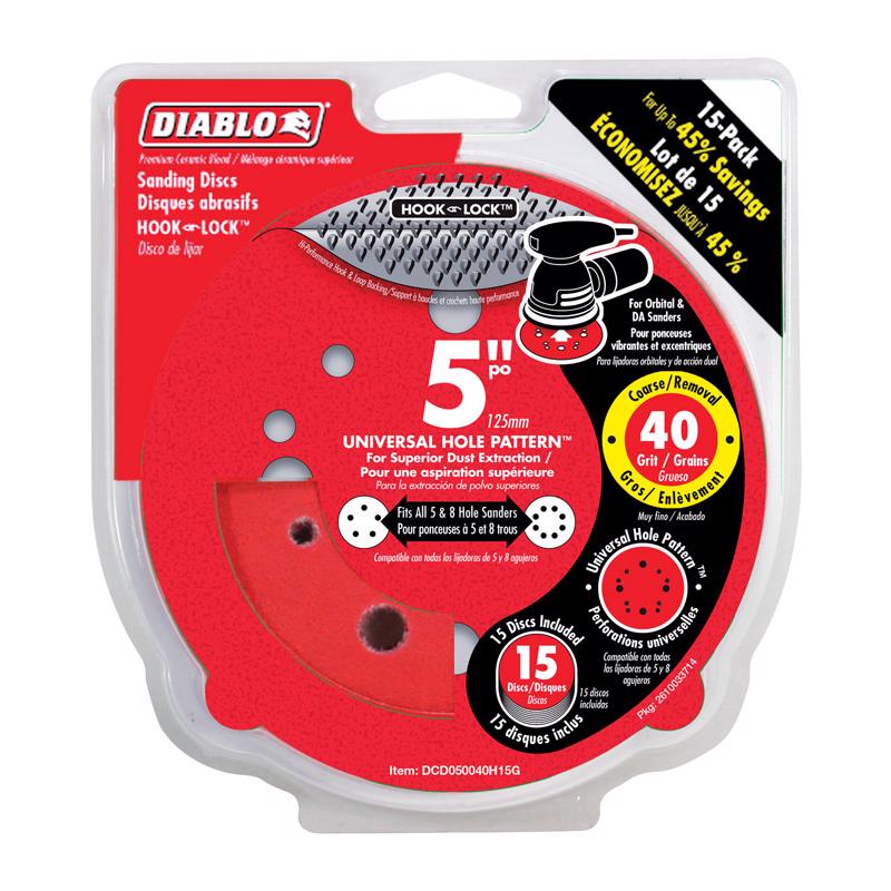 Diablo 5 in. Ceramic Blend Hook and Lock Sanding Disc 40 Grit Ultra Coarse 15 pk