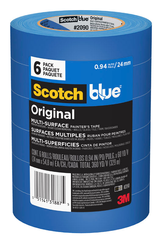 ScotchBlue 0.94 in. W X 60 yd L Blue Medium Strength Original Painter's Tape 6 pk