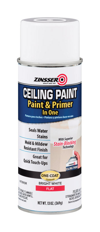 Zinsser Flat Bright White Water-Based Ceiling Paint and Primer in One Interior 13 oz