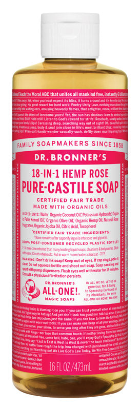 Dr. Bronner's 18-in-1 Organic Hemp Rose Scent Pure-Castile Liquid Soap 16 oz 1 pk