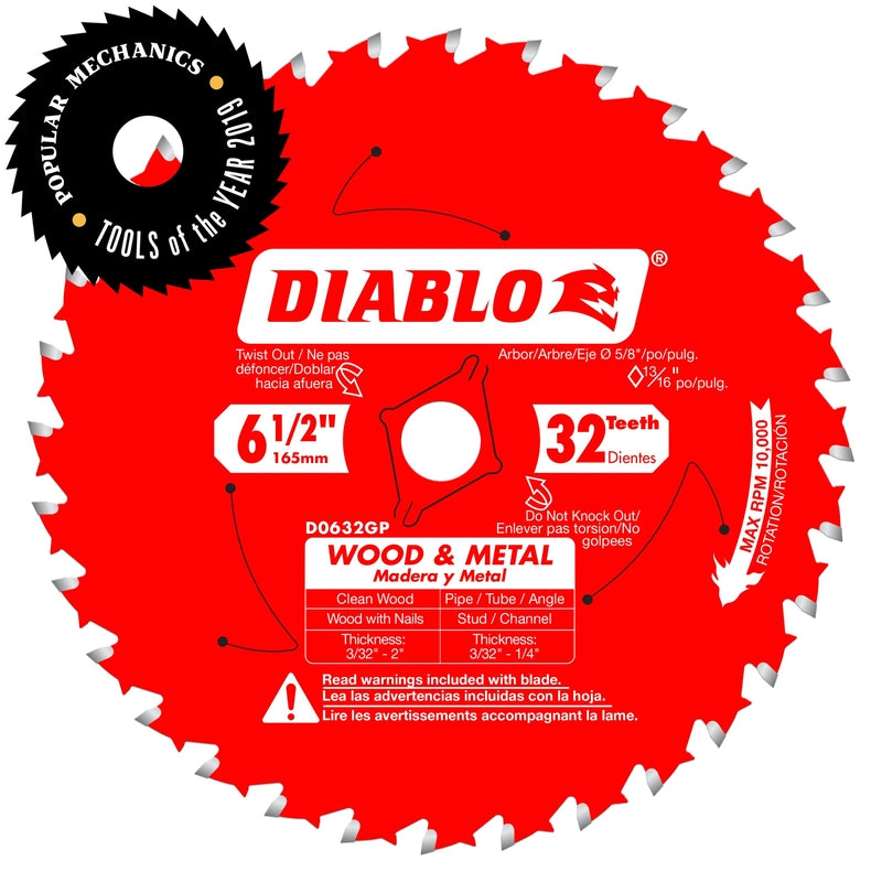 Diablo 6-1/2 in. D X 5/8 in. Wood & Metal TiCo Hi-Density Carbide Wood and Metal Saw Blade 32 teeth