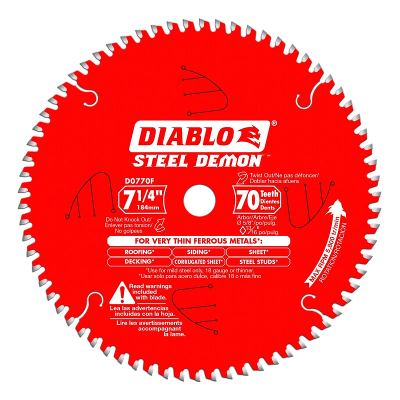 Diablo Steel Demon 7-1/4 in. D X 5/8 in. TiCo Hi-Density Carbide Ferrous Metal Saw Blade 70 teeth 1