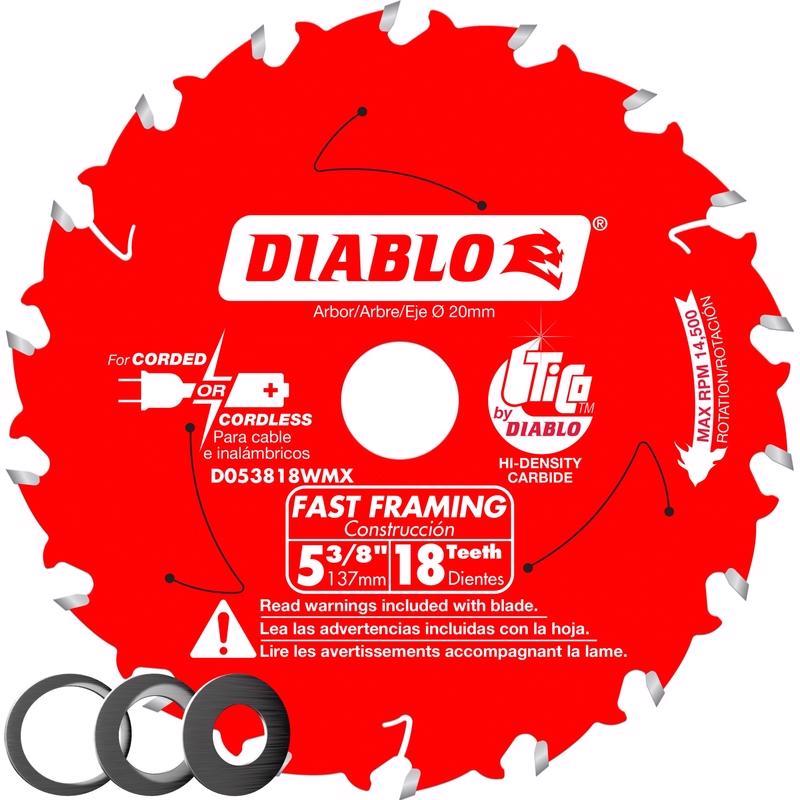 Diablo 5-3/8 in. D X 20 mm Fast Framing TiCo Hi-Density Carbide Trim Saw Blade 18 teeth 1 pk