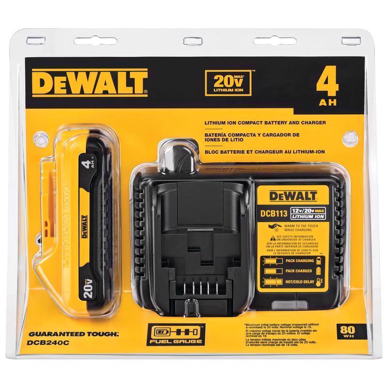 DeWalt 20V MAX DCB240C 4 Ah Lithium-Ion Compact Battery and Charger Starter Kit 2 pc