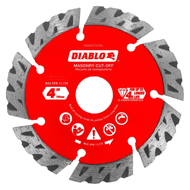 Diablo 4 in. D X 7/8 in. Diamond Segmented Turbo Masonry Cut-Off Disc