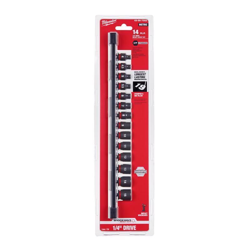 Milwaukee Shockwave 1/4 in. drive Metric 6 Point Standard Socket Set 14 pc