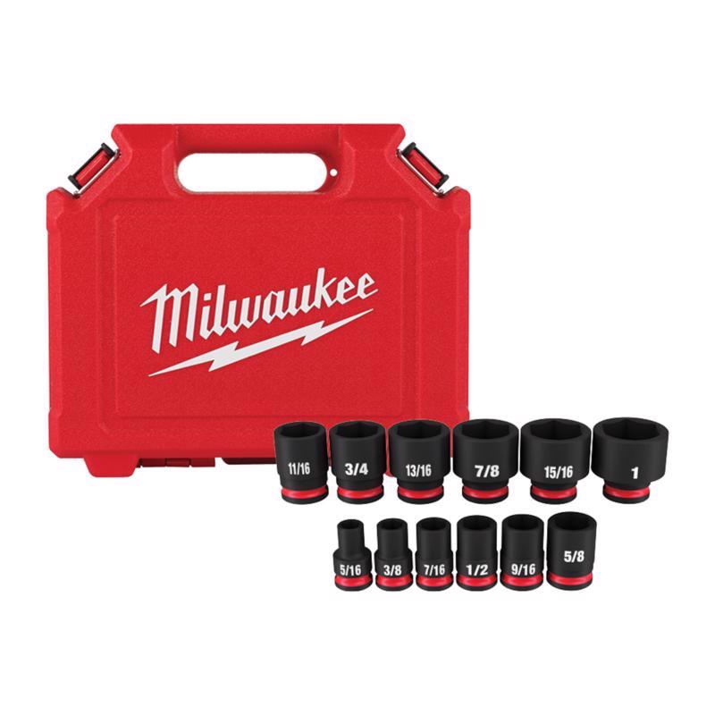 Milwaukee Shockwave 3/8 in. drive SAE 6 Point Standard Shallow Socket Set 12 pc