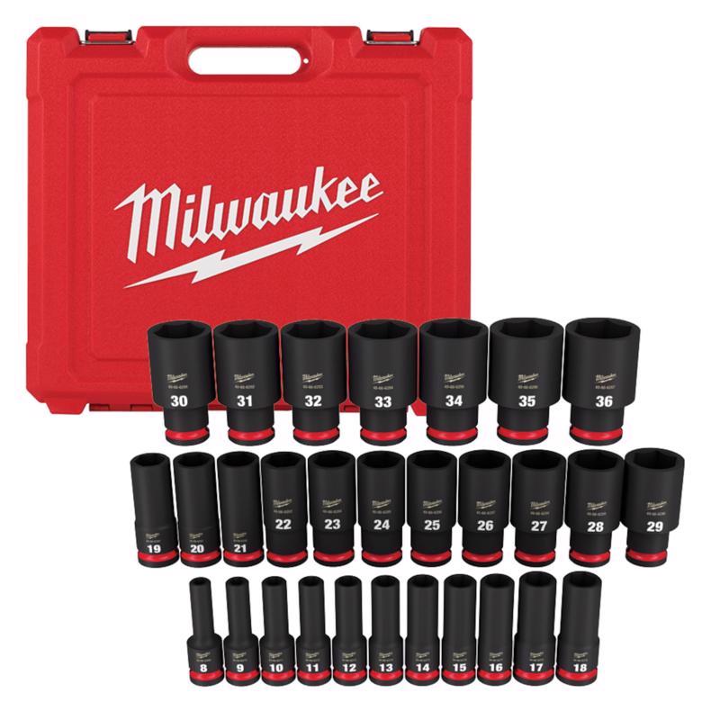 Milwaukee Shockwave 1/2 in. drive Metric 6 Point Deep Socket Set 29 pc