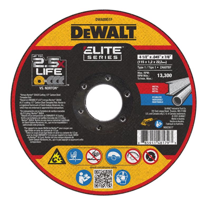 DeWalt Elite 4-1/2 in. D X 7/8 in. Ceramic Cutting Wheel 1 pk