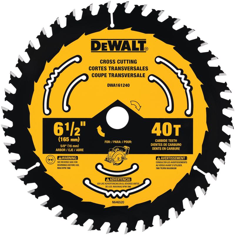 DeWalt 6-1/2 in. D X 5/8 in. Tungsten Carbide Tipped Circular Saw Blade 40 teeth 1 blade