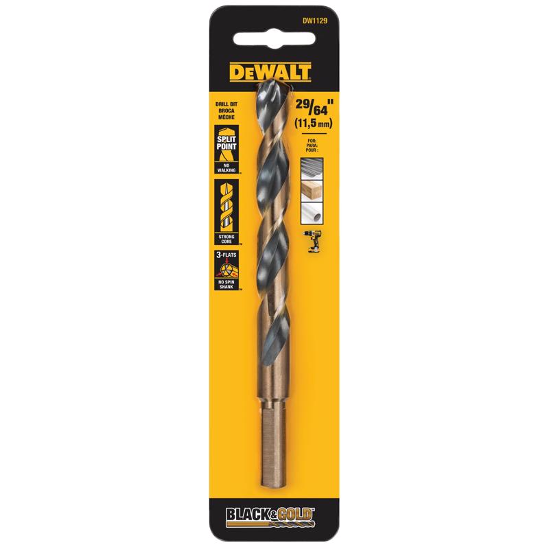DeWalt Black & Gold 29/64 in. High Speed Steel Split Point Drill Bit 3-Flat Shank 1 pk