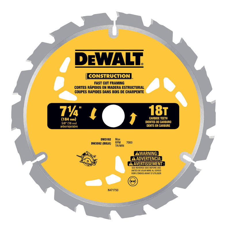 DeWalt 7-1/4 in. D X 5/8 in. Carbide Circular Saw Blade 18 teeth 1 pk