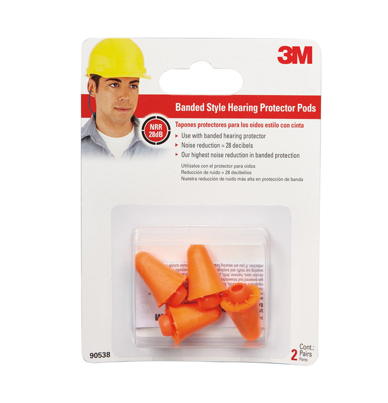 3M 28 dB Polyurethane Foam Band Earplugs Orange 2 pair