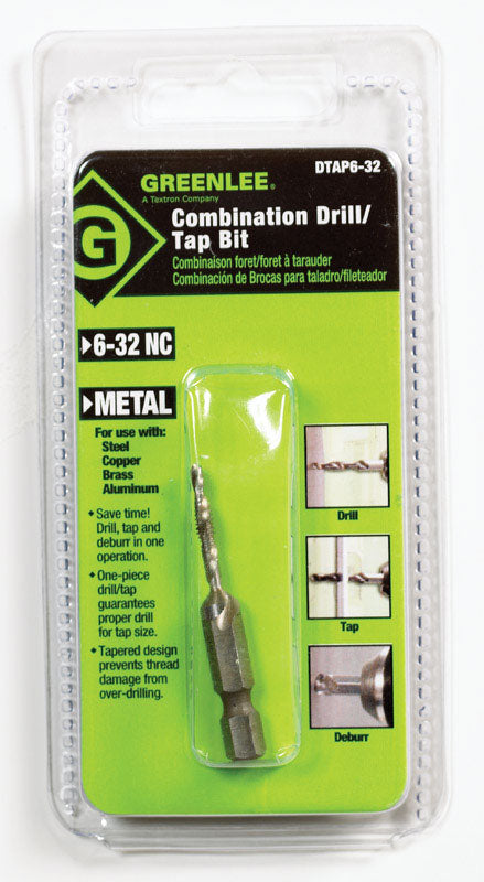 GREENLEE High Speed Steel Drill and Tap Bit 6-32 1 pc