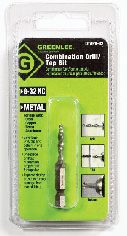 GREENLEE High Speed Steel Drill and Tap Bit 8-32 1 pc