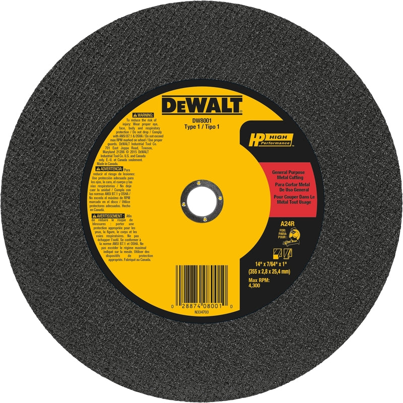 DeWalt 14 in. D X 1 in. Aluminum Oxide Chop Saw Wheel 1 pc