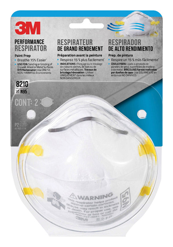 3M N95 Paint Prep Cup Disposable Respirator White One Size Fits All 2 pc