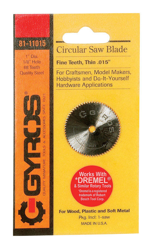 Gyros Tools 1 in. D X 1/8 in. Fine Steel Circular Saw Blade 68 teeth 1 pc