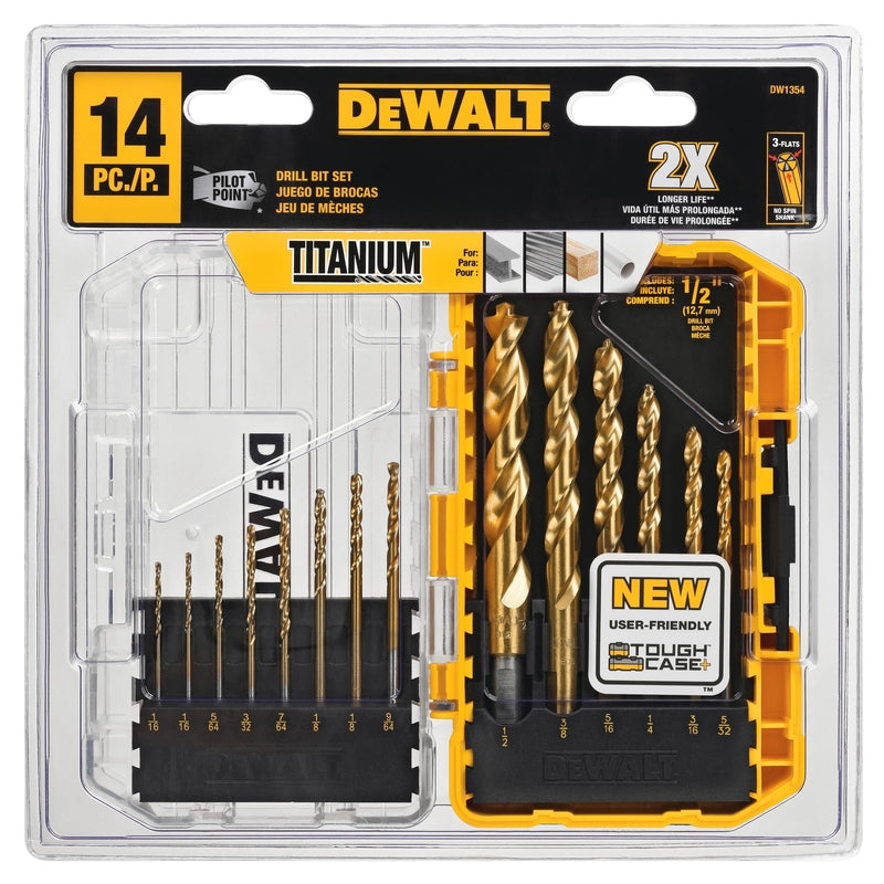 DeWalt Pilot Point Titanium Drill Bit Set Straight Shank 14 pc