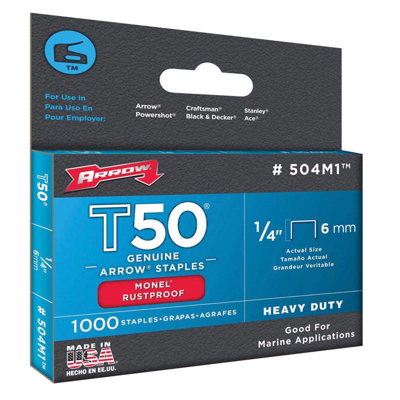 Arrow Monel T50 3/8 in. W X 1/4 in. L Flat Crown Heavy Duty Staples 1000 pk