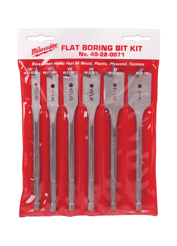 Milwaukee 6 in. L High Carbon Steel Universal Set Flat Boring Bit Hex Shank 6 pc