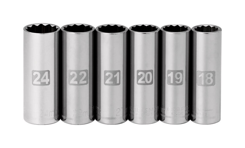 Craftsman 24 mm X 1/2 in. drive Metric 12 Point Standard Socket Set 6 pc