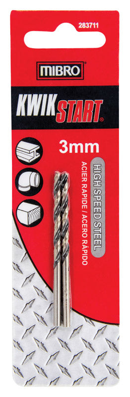 MIBRO 3 mm X 2-3/4 in. L High Speed Steel Metric Drill Bit Set Round Shank 2 pc