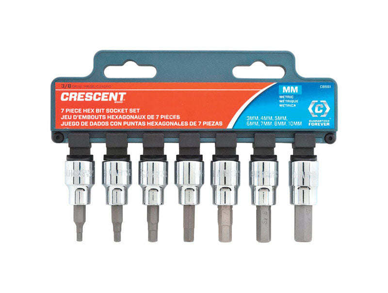 Crescent Assorted Sizes X 3/8 in. drive Metric 6 Point Hex Bit Socket Set 7 pc