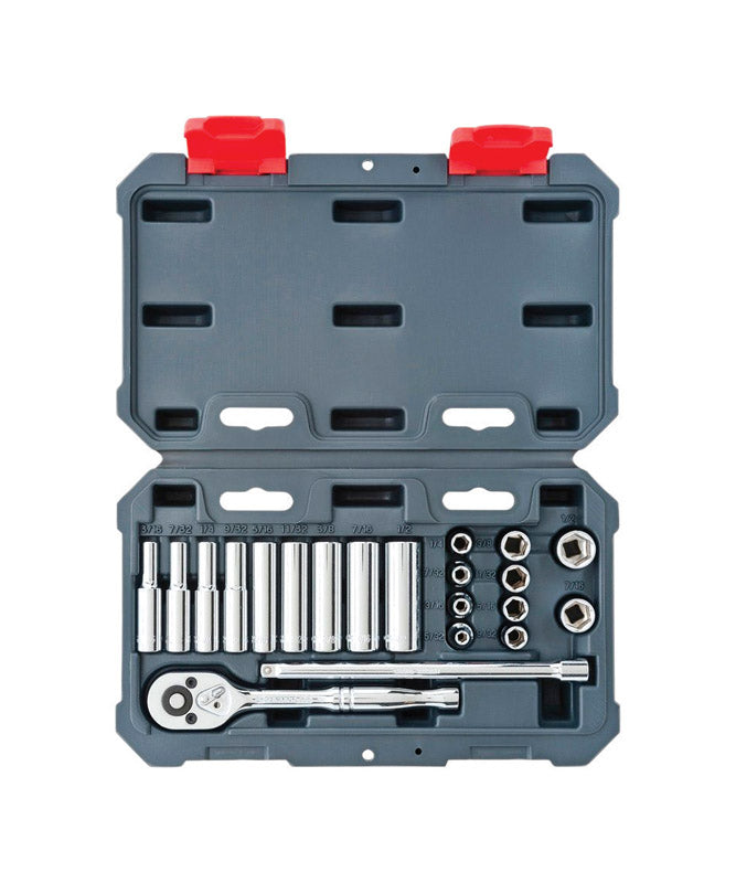 Crescent Assorted Sizes X 1/4 in. drive SAE 6 Point Socket Wrench Set 26 pc