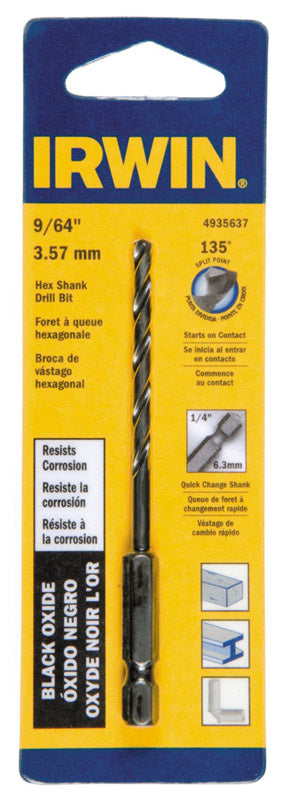 Irwin 9/64 in. X 3-3/16 in. L High Speed Steel Drill Bit Quick-Change Hex Shank 1 pc