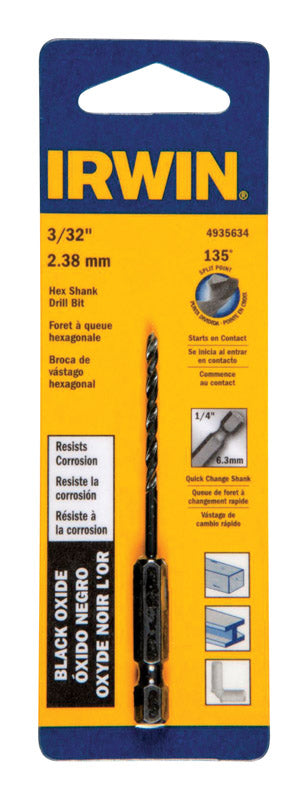 Irwin 3/32 in. X 3 in. L High Speed Steel Drill Bit Quick-Change Hex Shank 1 pc