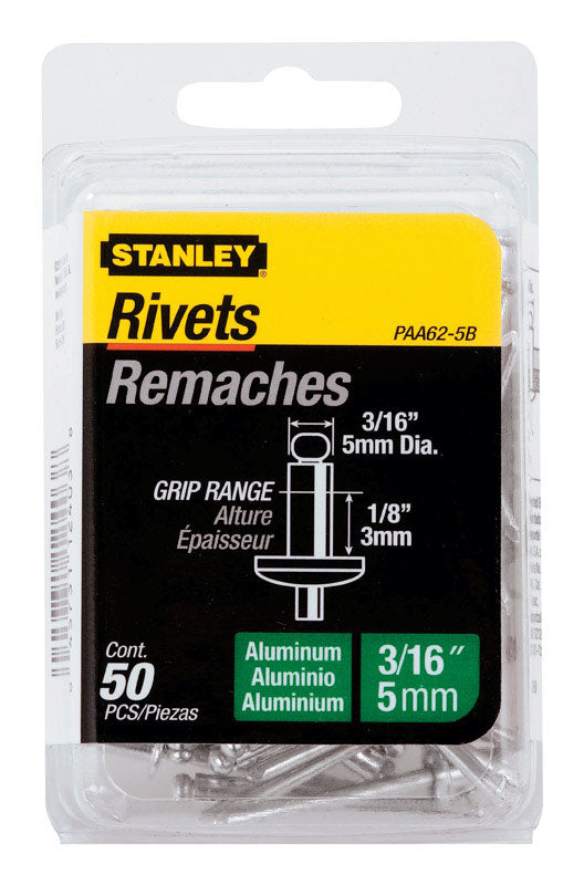 Stanley 3/16 in. D X 1/8 in. Aluminum Blind Rivets Silver 50 pk