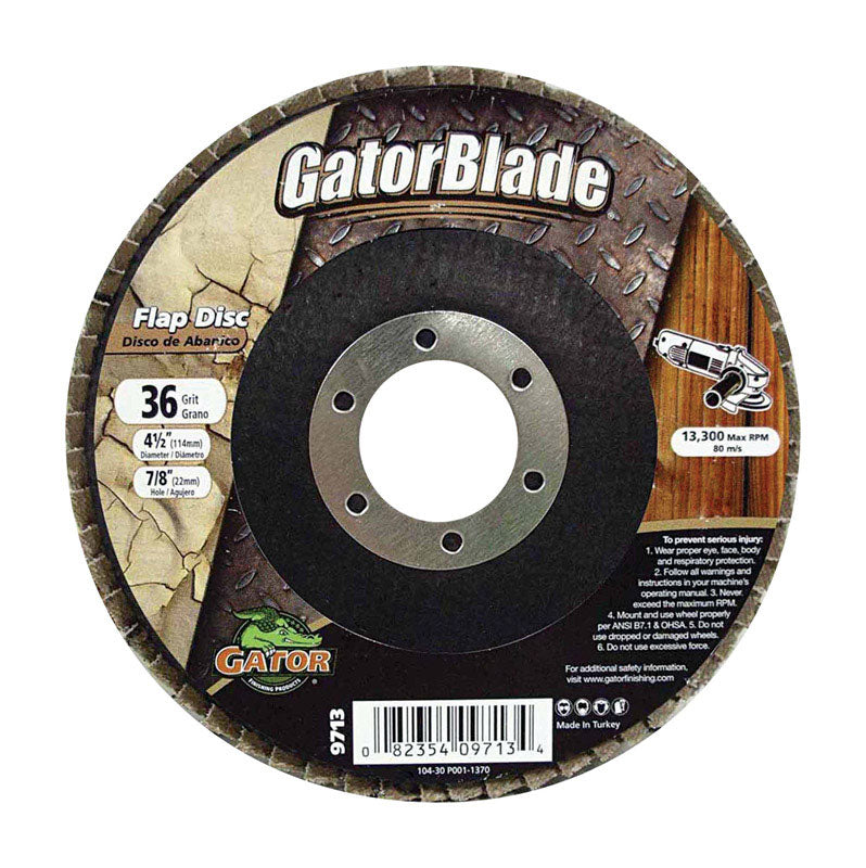 Gator 4-1/2 in. D X 7/8 in. Zirconia Aluminum Oxide Flap Disc 36 Grit 1 pk