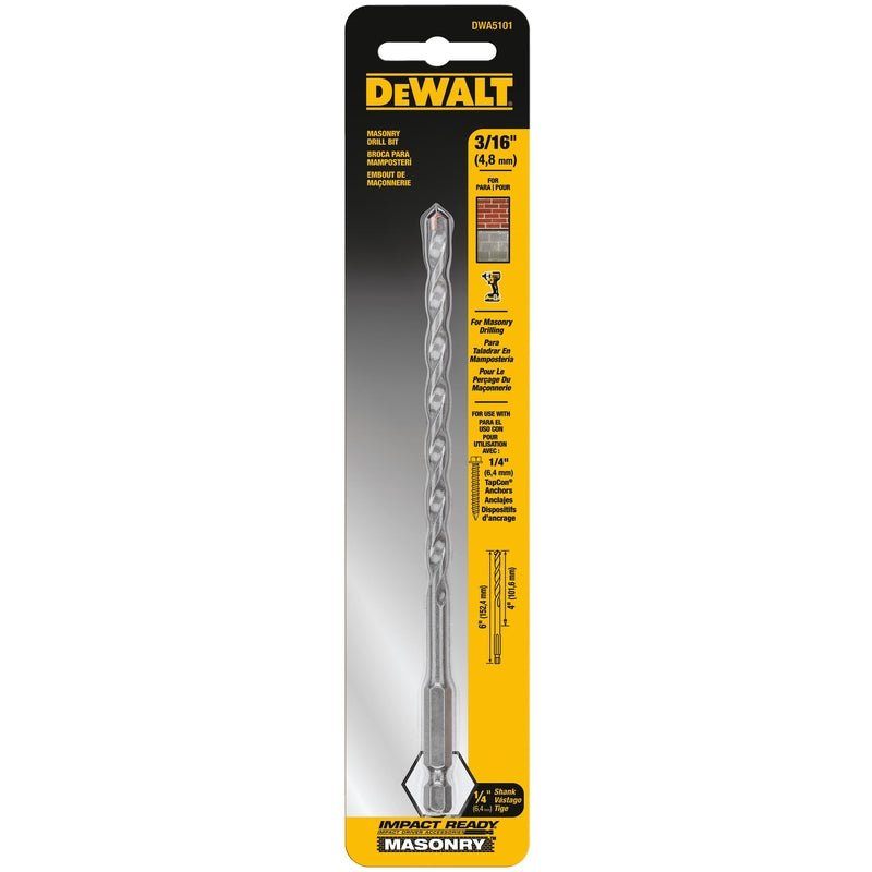 DeWalt 3/16 in. X 6 in. L Carbide Tipped Impact Ready Drill Bit Hex Shank 1 pc