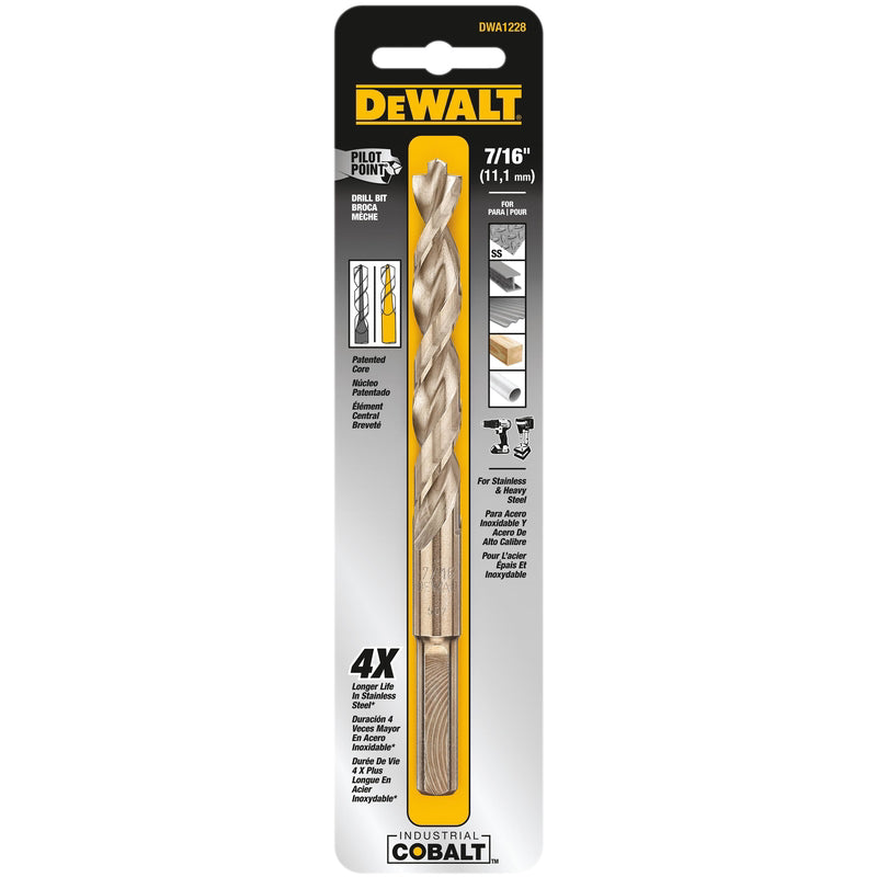 DeWalt 7/16 in. X 5 1/2 in. L Cobalt Steel Pilot Point Drill Bit Round Shank 1 pc
