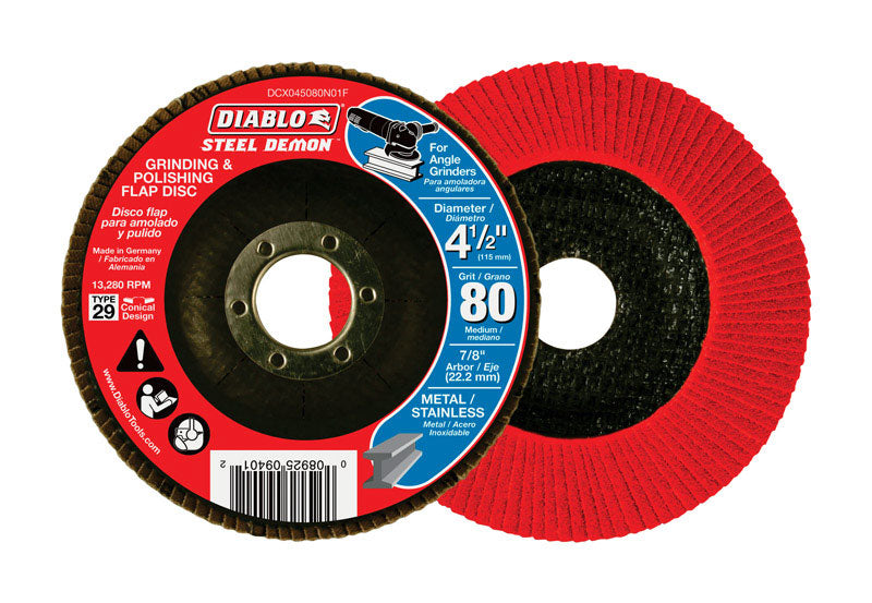 Diablo Steel Demon 4-1/2 in. D X 7/8 in. Zirconia Flap Disc 80 Grit 1 pk