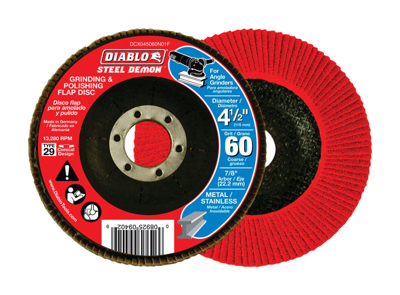 Diablo Steel Demon 4-1/2 in. D X 7/8 in. Zirconia Flap Disc 60 Grit 1 pk