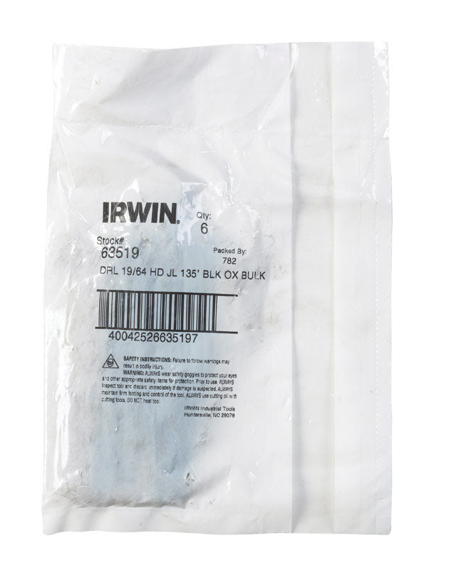 Irwin 19/64 in. X 4-3/8 in. L High Speed Steel Drill Bit Straight Shank 1 pc