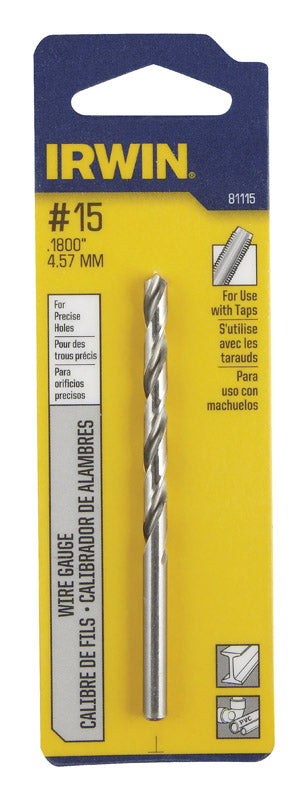 Irwin #15 X 3-3/8 in. L High Speed Steel Wire Gauge Bit Straight Shank 1 pc