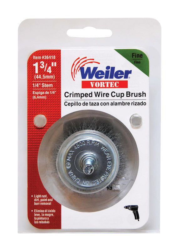 Weiler Vortec 1-3/4 in. D X 1/4 in. Fine Steel Crimped Wire Cup Brush 4500 rpm 1 pc