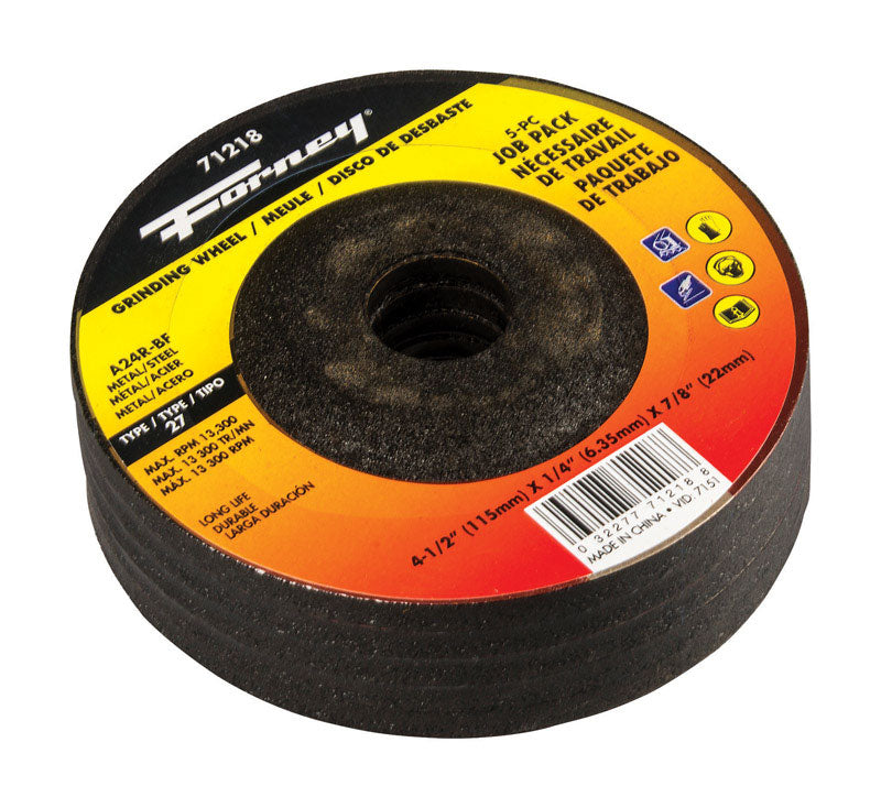 Forney 4-1/2 in. D X 7/8 in. in. Grinding Wheel