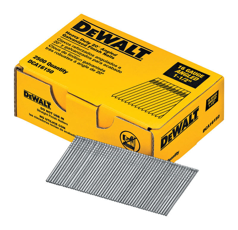 DeWalt 1-1/2 in. L X 16 Ga. Angled Strip Bright Finish Nails 20 deg 2,500 pk