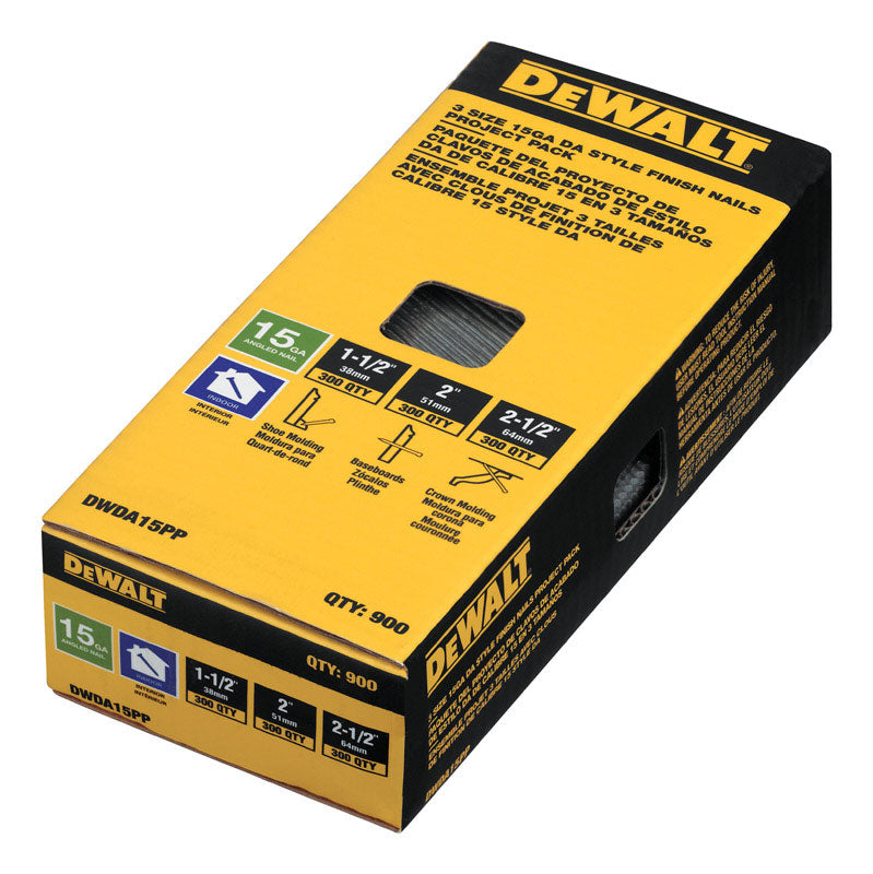 DeWalt 2-1/2 in. L X 15 Ga. Angled Strip Brite Finish Nails 25 deg 900 pk