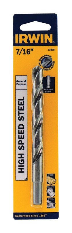 Irwin 7/16 in. X 5-1/2 in. L High Speed Steel Drill Bit Straight Shank 1 pc