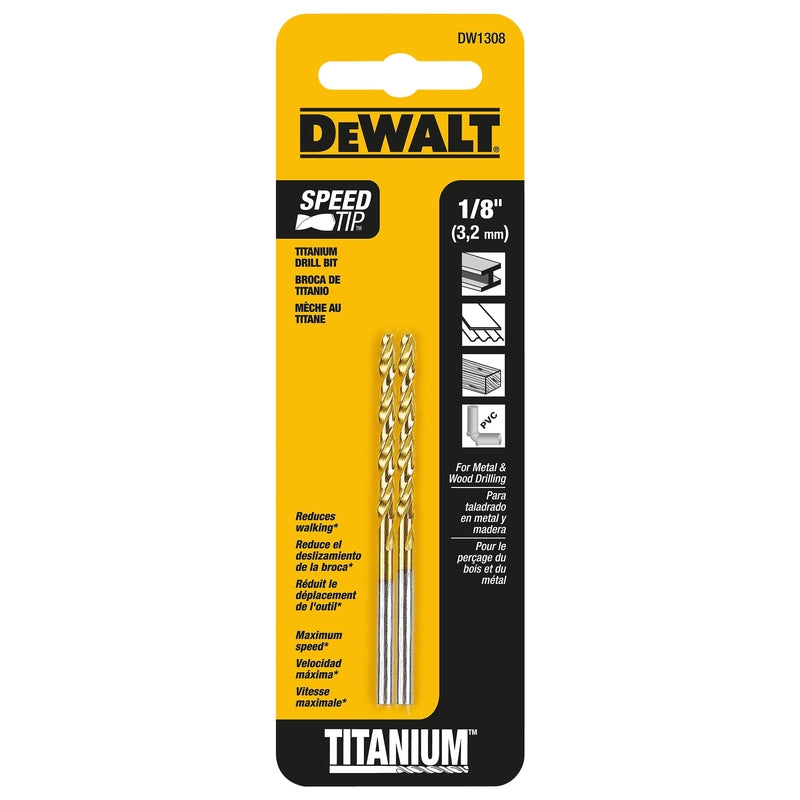 DeWalt 1/8 in. X 2.75 in. L High Speed Steel Split Point Drill Bit Straight Shank 2 pc