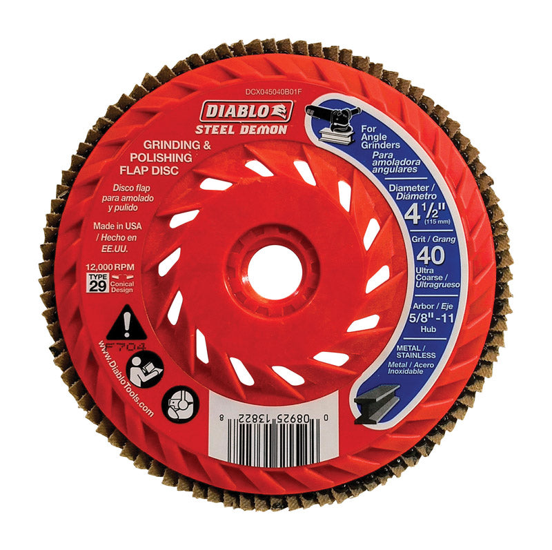 Diablo Steel Demon 4-1/2 in. D X 5/8 in. Zirconia Speed Hub Thread Arbor Flap Disc 40 Grit 1 pk